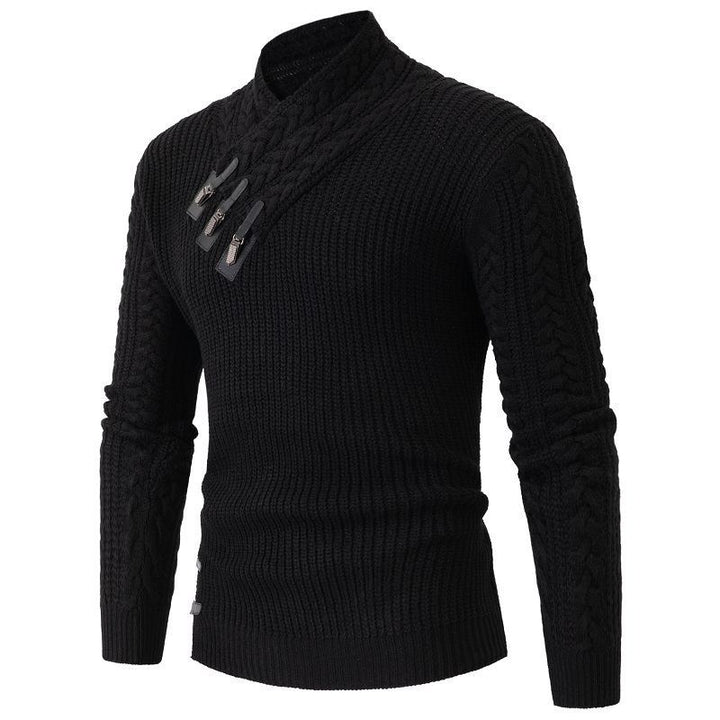 Herren Strukturiertes Zopfmuster-Mockneck-Pullover mit asymmetrischer Riegelverzierung Drune