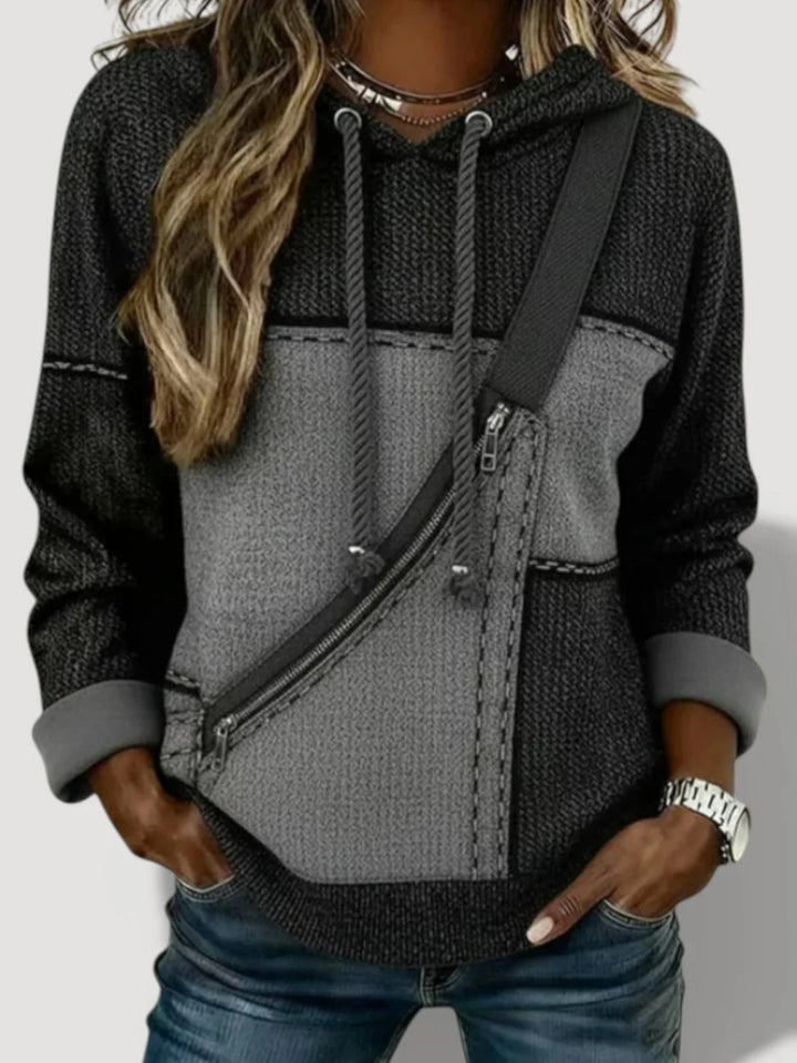 Damen Lässiger Kapuzenpullover mit asymmetrischem Reißverschluss