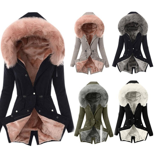 Damen Taillierter Winterparka mit kuscheligem Teddyfutter und großer Kapuze Drune
