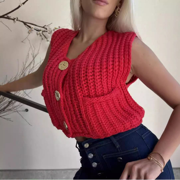 Damen Strickweste mit praktischen Taschen und dekorativen Knöpfen Drune