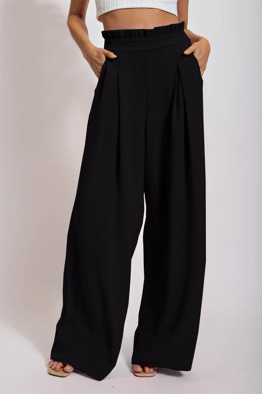 Damen Weit geschnittene High-Waist-Hose mit Faltenwurf und elastischem Bund Drune
