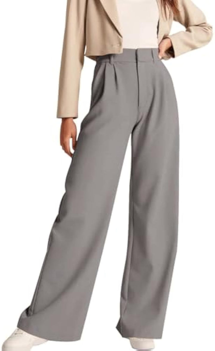 Damen Hochtaillierte Bundfalten-Hose im Palazzo-Stil mit weitem Bein Drune