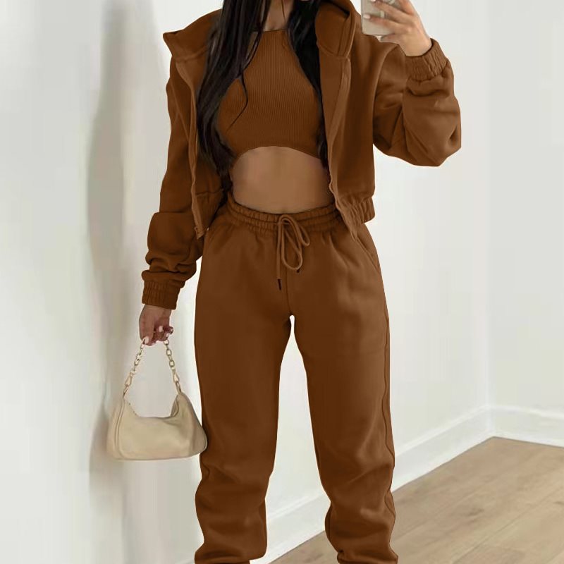Damen sporty cropped Hoodie und Jogginghose Set Drune