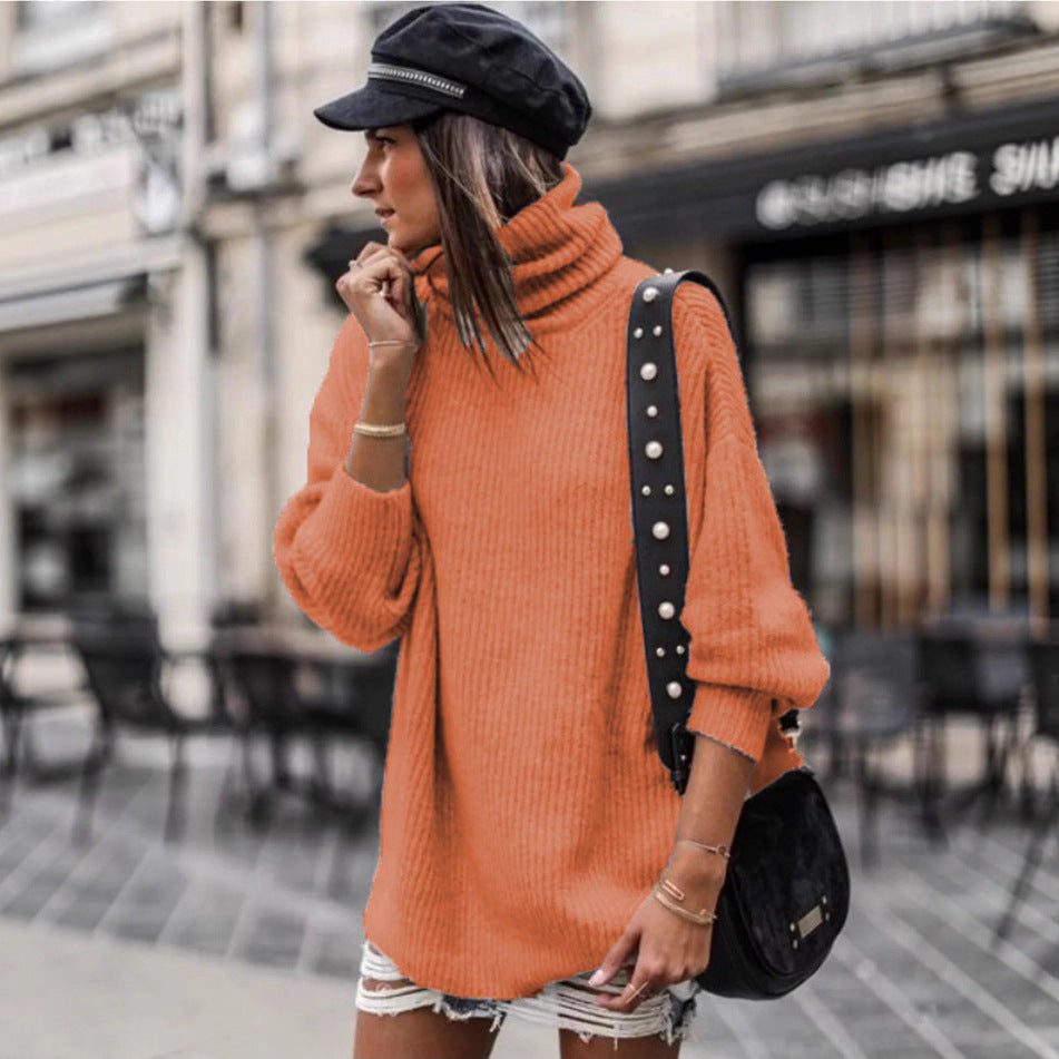 Damen Grobstrickpullover mit hohem Kragen und eleganten Knopfdetails Drune