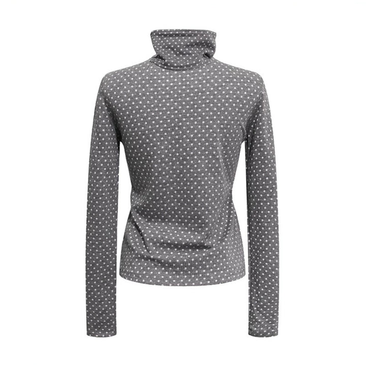 Damen Rollkragen-Feinstrickshirt mit Punktmuster und elastischem Jersey Drune