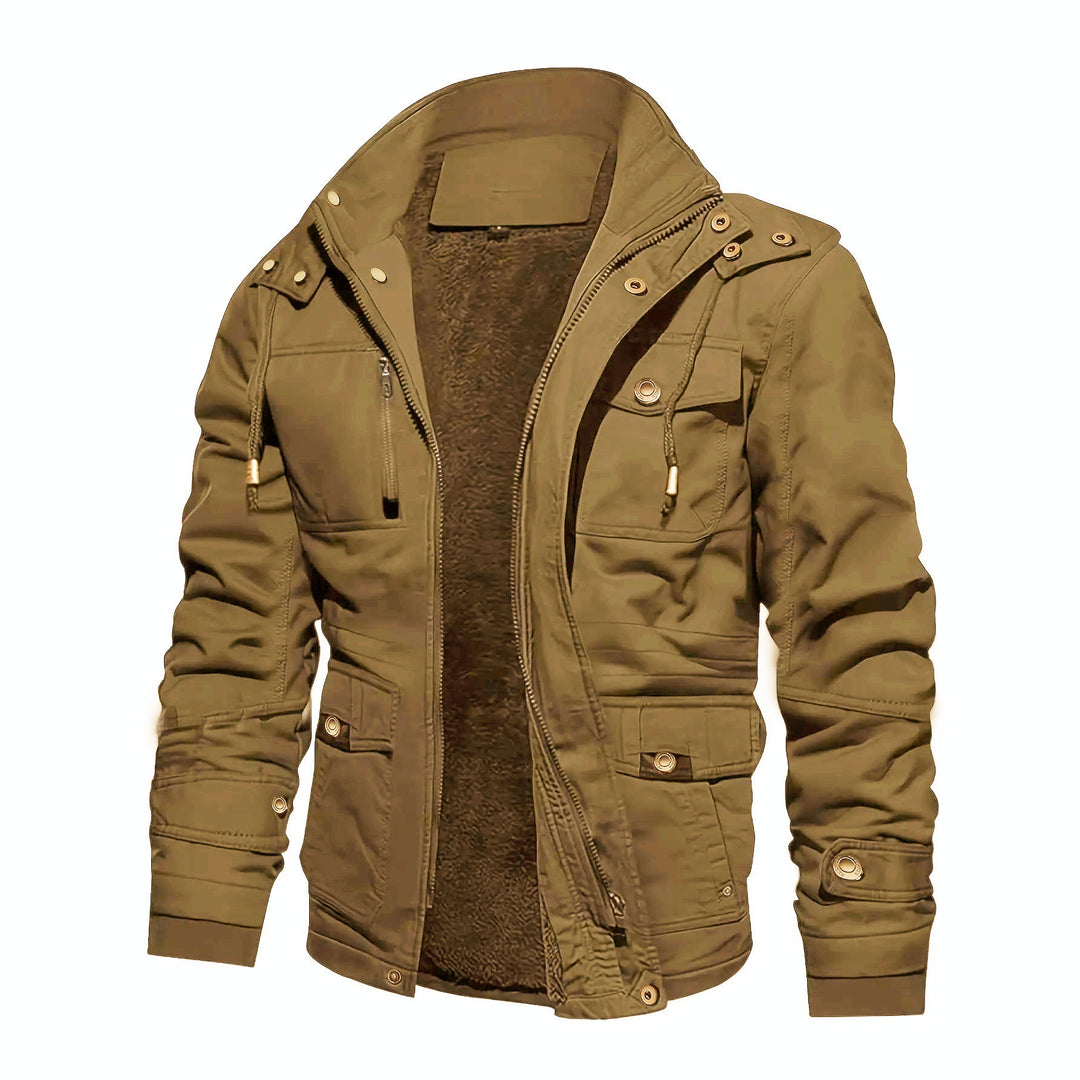 Herren Thermo-Feldjacke mit Teddyfutter, Kapuze und Mehrfachtaschen Drune
