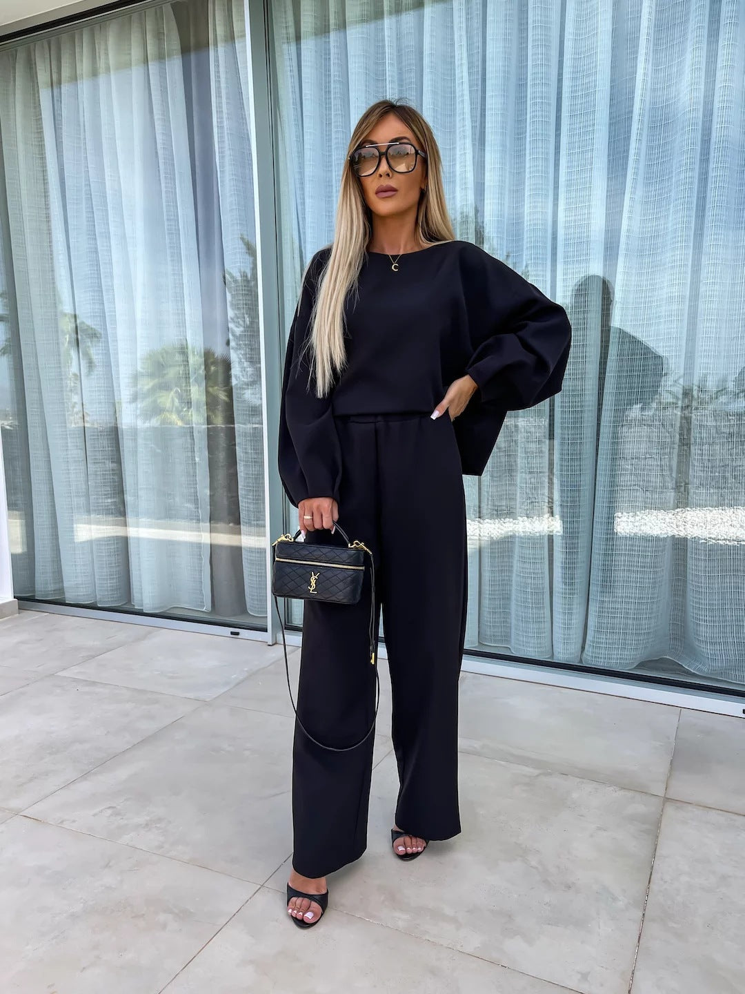 Damen eleganter Jumpsuit mit weitem Schnitt und voluminösen Ärmeln Drune