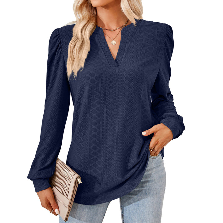 Damen Blusenshirt mit elegantem V-Ausschnitt und strukturiertem Muster Drune