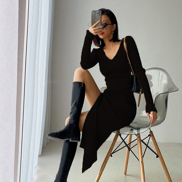 Damen Maxikleid mit elegantem V-Ausschnitt und seitlichem Schlitz Drune