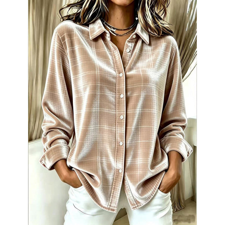 Damen Samt-Hemdbluse mit Karomuster und lockerem Oversize-Schnitt Drune