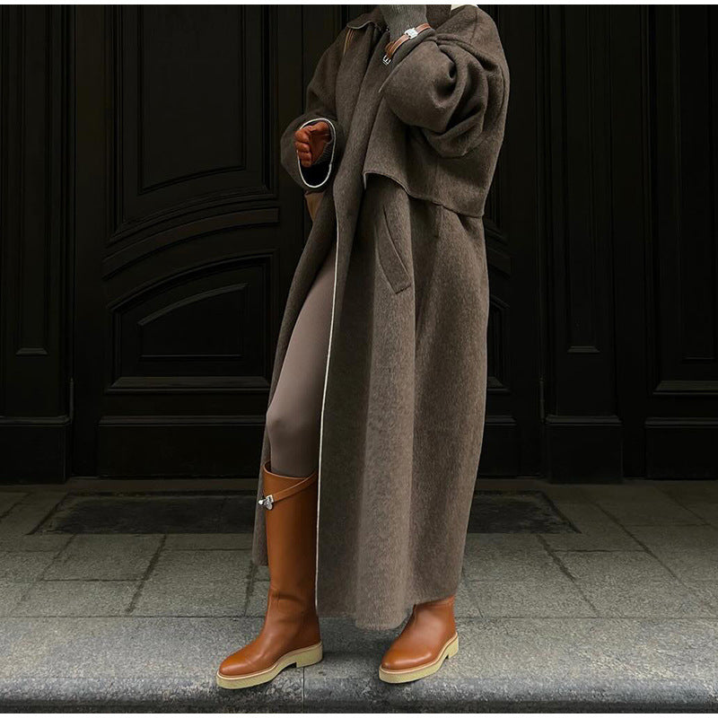 Damen eleganter und bequemer Wollmantel mit kontrastierendem Kragen Drune