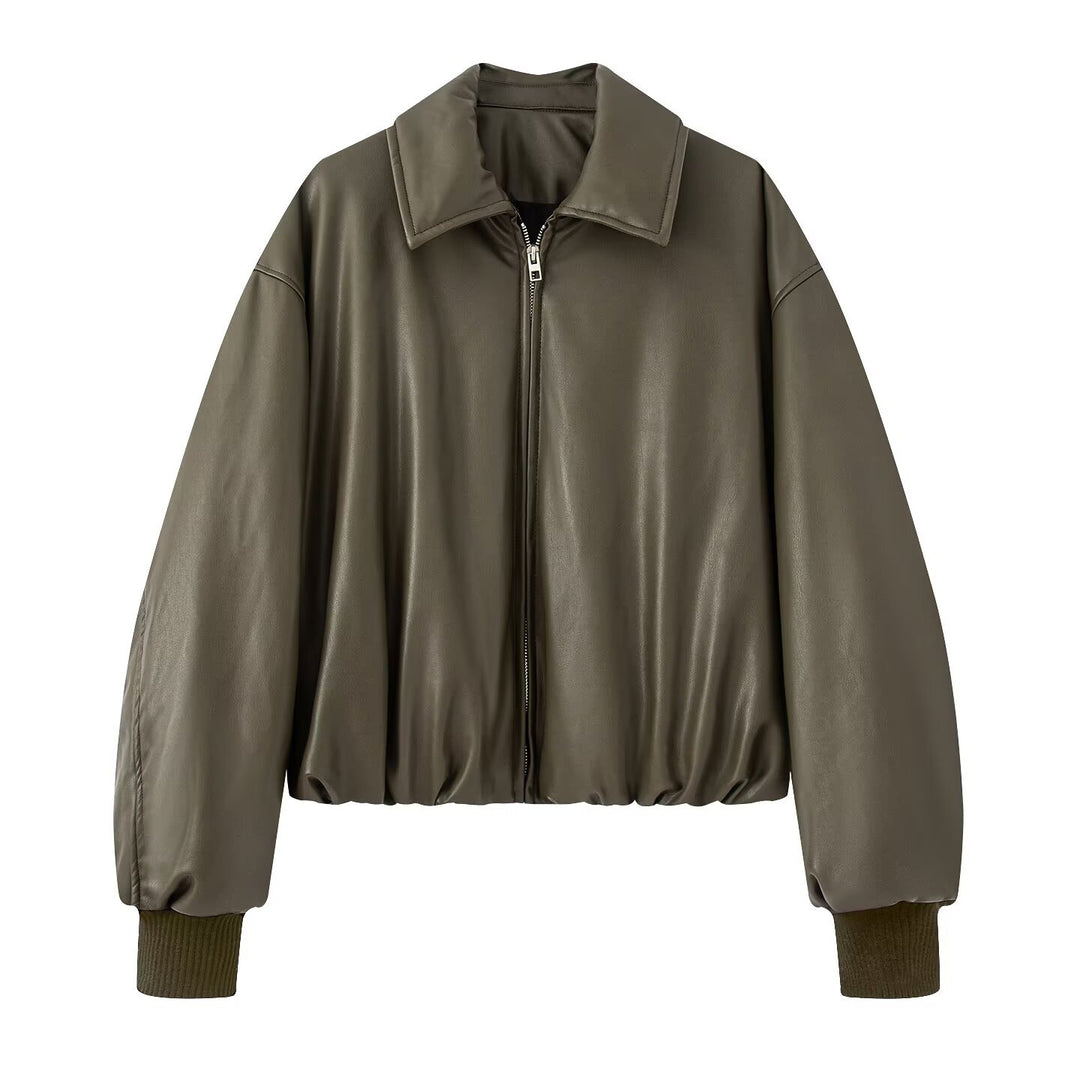 Damen modische Kurzjacke aus hochwertigem Kunstleder Drune