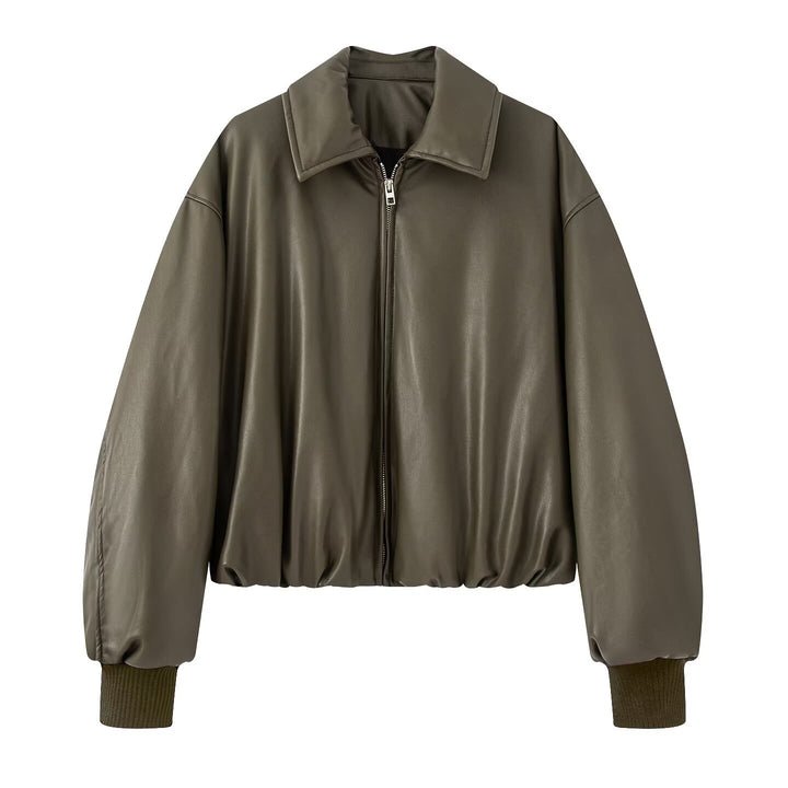 Damen modische Kurzjacke aus hochwertigem Kunstleder Drune