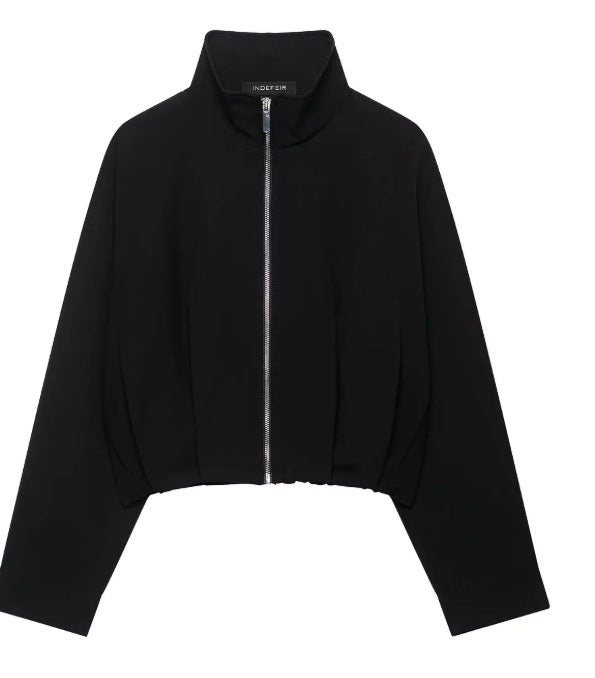 Damen Taillenkurze Zip‑Jacke mit Stehkragen und ballonförmigen Ärmeln Drune