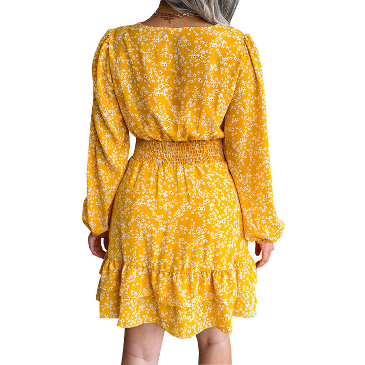 Damen romantisches Blumenkleid mit V-Ausschnitt und Rüschendetails Drune