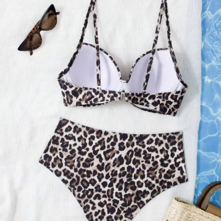 Damen Hoch tailliertes Bikini-Set mit gepolstertem Oberteil und animalischem Muster Drune