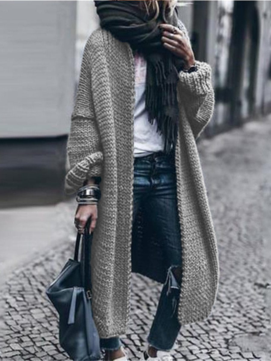 Damen Langer Grobstrick-Mantelcardigan mit überschnittener Schulter und offener Front Drune