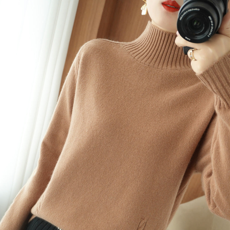 Damen eleganter Pullover mit hohem Kragen und feiner Struktur Drune