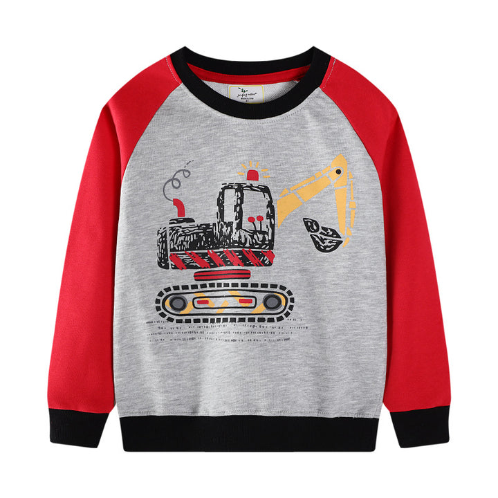 Buben Sweatshirt mit kreativem Bagger-Motiv Drune
