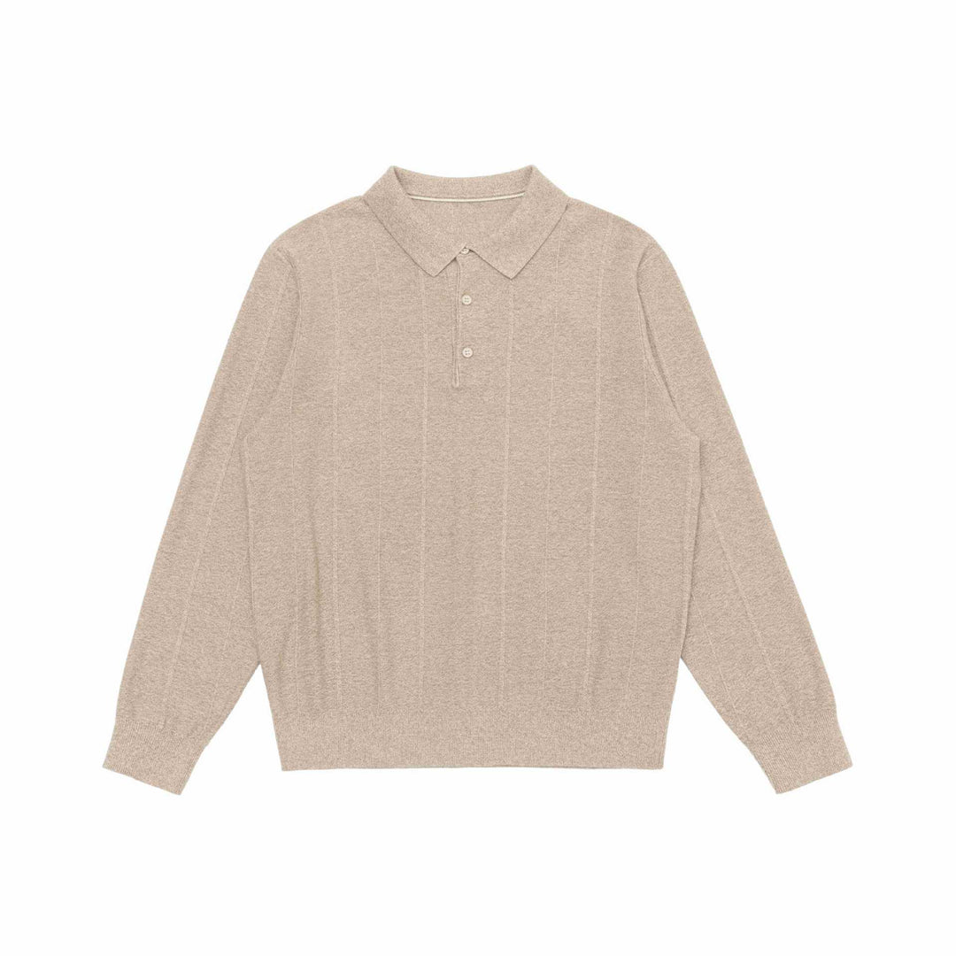 Unisex Feinstruktur-Polo-Strickpullover mit Hemdkragen und geripptem Saum Drune