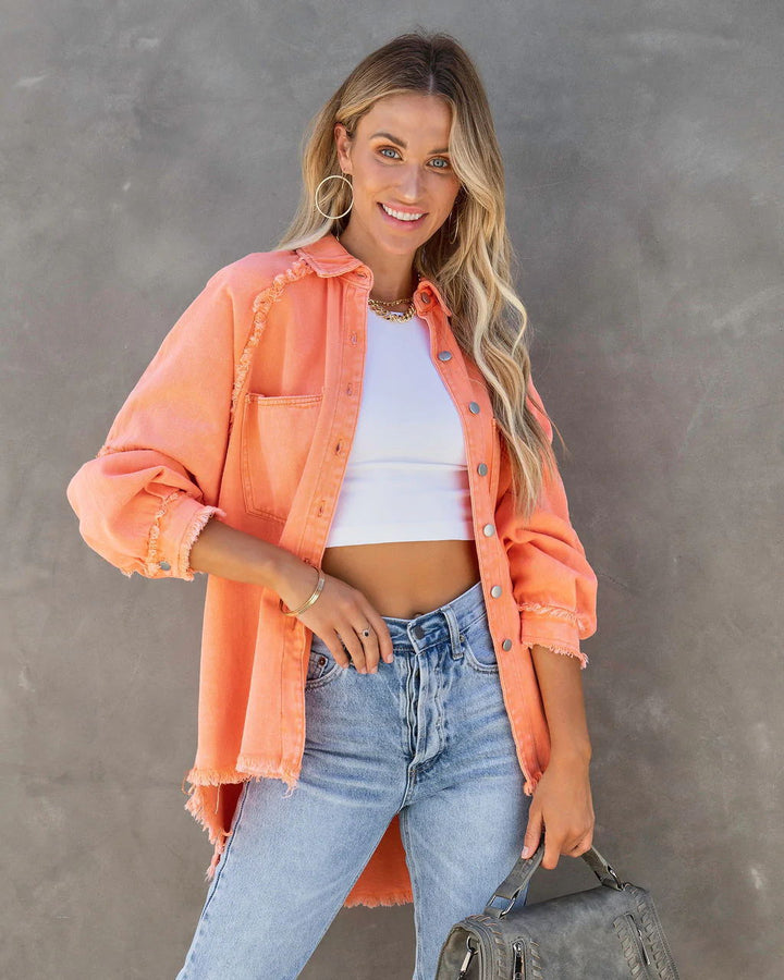 Damen Lässige Denim-Übergangsjacke im Vintage-Stil mit fransigen Details Drune