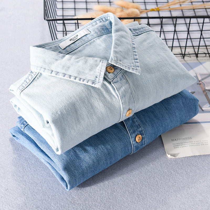 Herren Leichtes Denim-Hemd im Relaxed‑Fit mit Brusttasche und Holzknopfleiste Drune