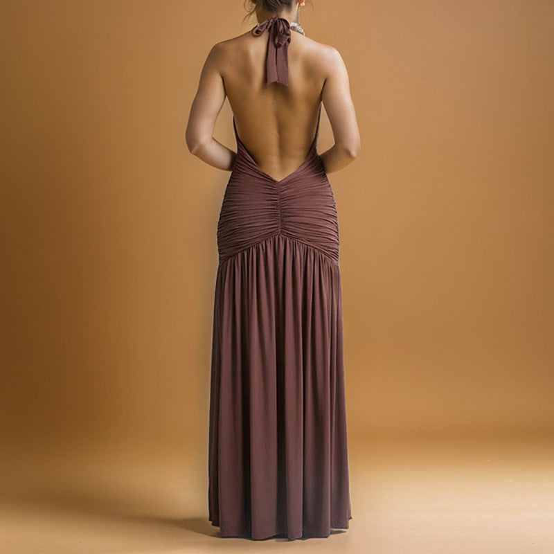 Damen Maxikleid mit tiefem V-Ausschnitt und drapierter Silhouette Drune