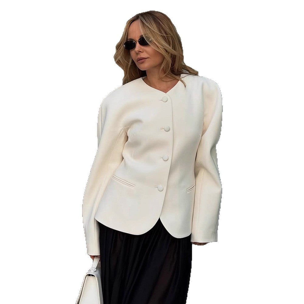 Damen Elegante Blazerjacke mit modischen Puffärmeln und dekorativem Knopfdesign Drune