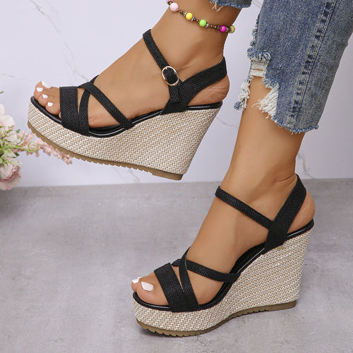 Damen Wedge-Sandalen mit verstellbarem Riemen und rutschfester Sohle Drune