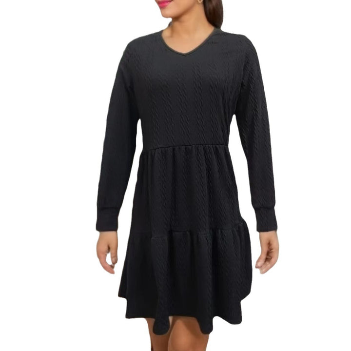 Damen lässiges V-Ausschnitt Kleid mit weitem Saum Drune