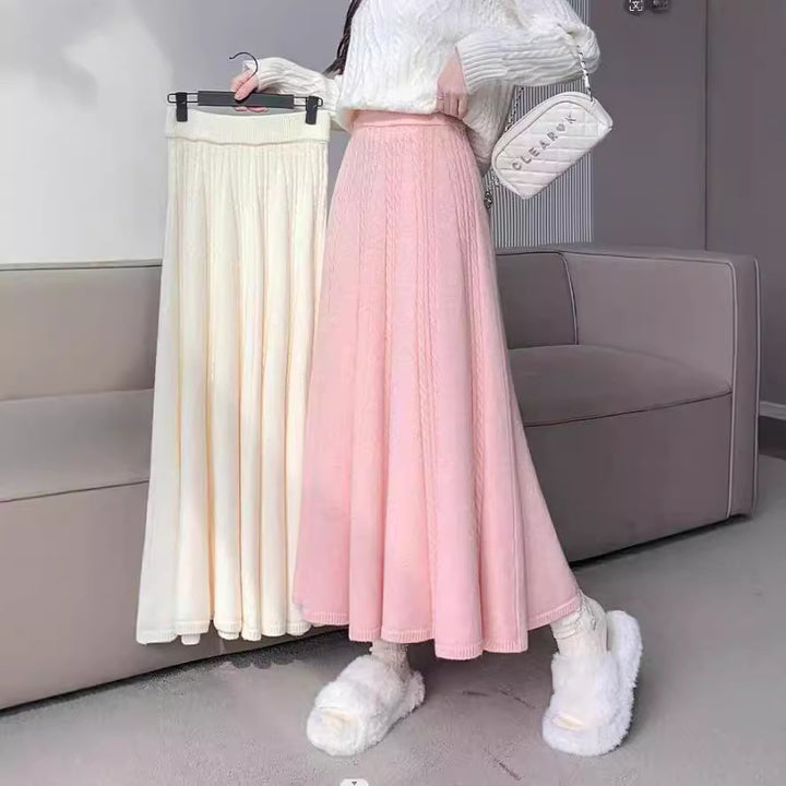 Damen Eleganter Midirock mit Zopfmuster und weitem Schnitt Drune