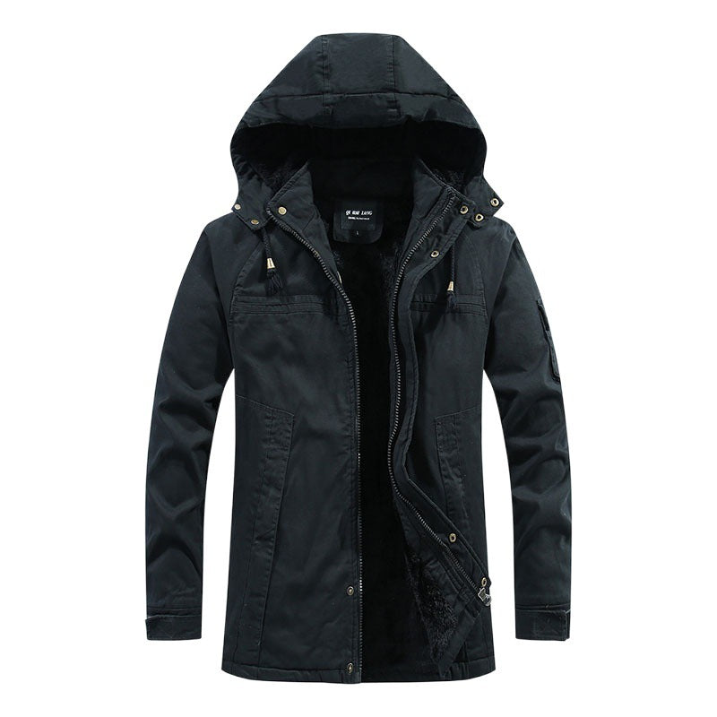 Herren Outdoor-Parka mit durchgehendem Sherpa-Innenfutter, Kapuze und Utility-Ärmeltasche Drune