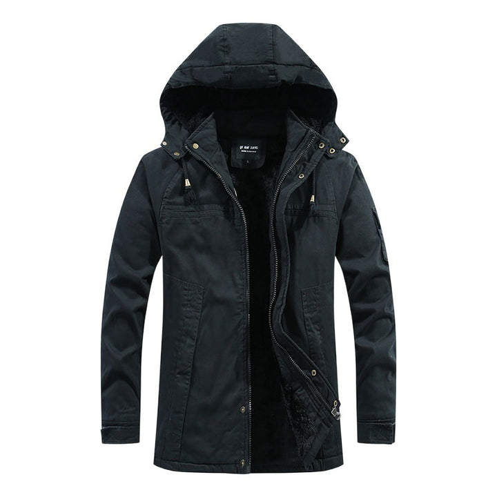 Herren Outdoor-Parka mit durchgehendem Sherpa-Innenfutter, Kapuze und Utility-Ärmeltasche Drune
