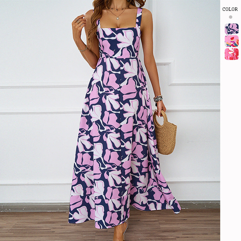 Damen Maxikleid mit floralem Design und raffinierten Trägern Drune
