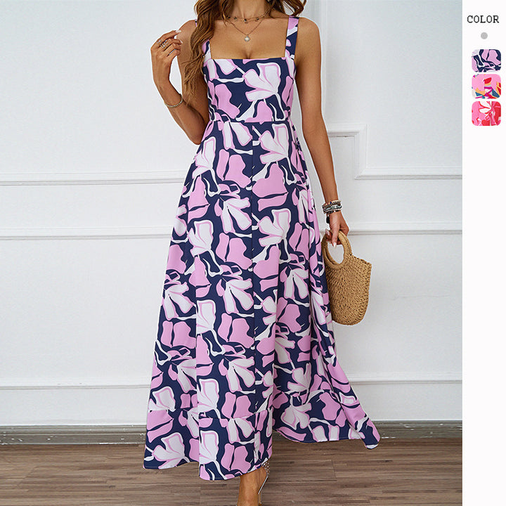 Damen Maxikleid mit floralem Design und raffinierten Trägern Drune