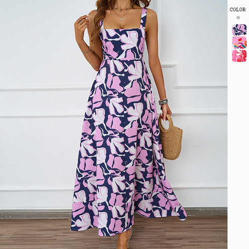 Damen Maxikleid mit floralem Design und raffinierten Trägern Drune