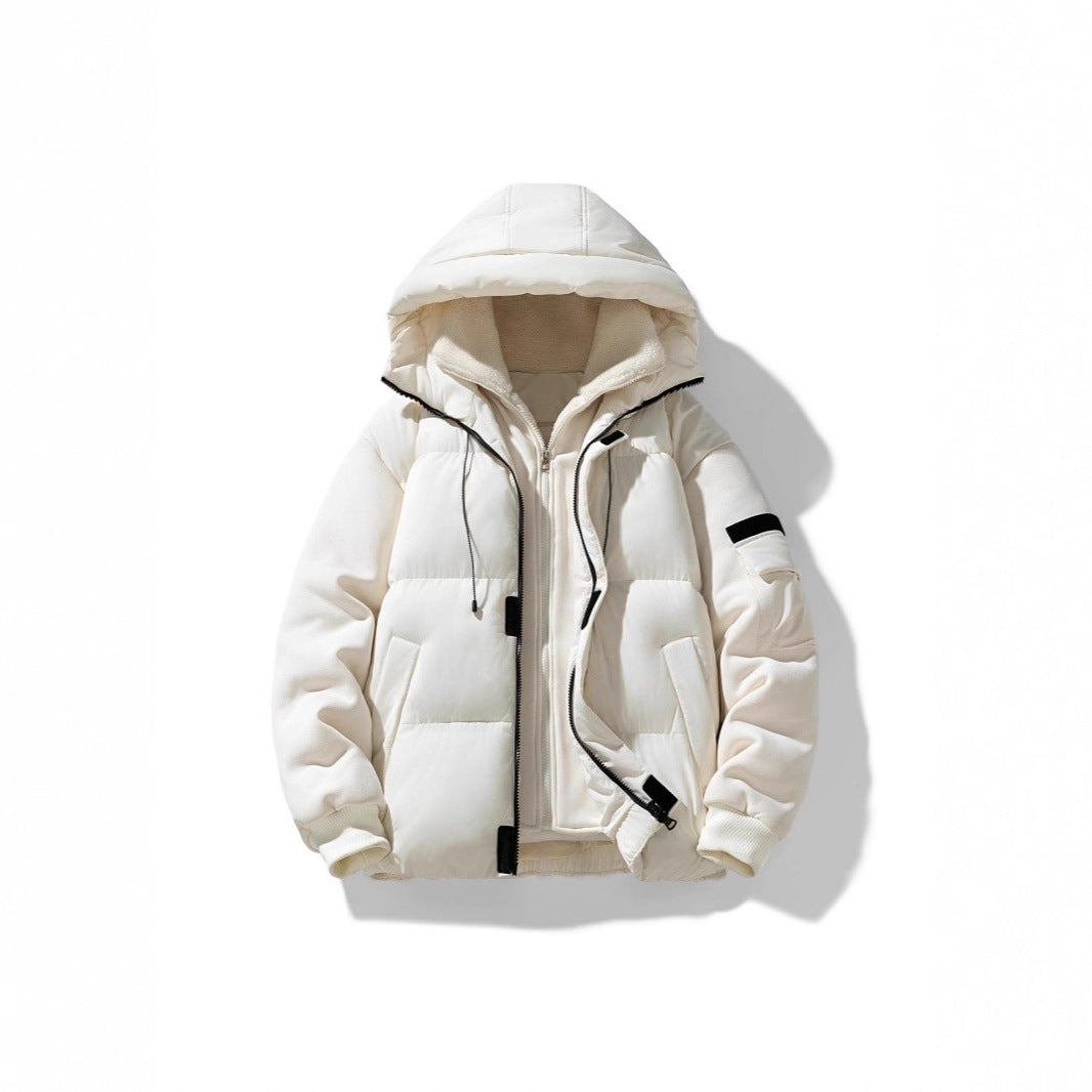 Herren Wattierte Kapuzenjacke mit Teddyfutter und kontrastierenden Softshell-Ärmeln Drune
