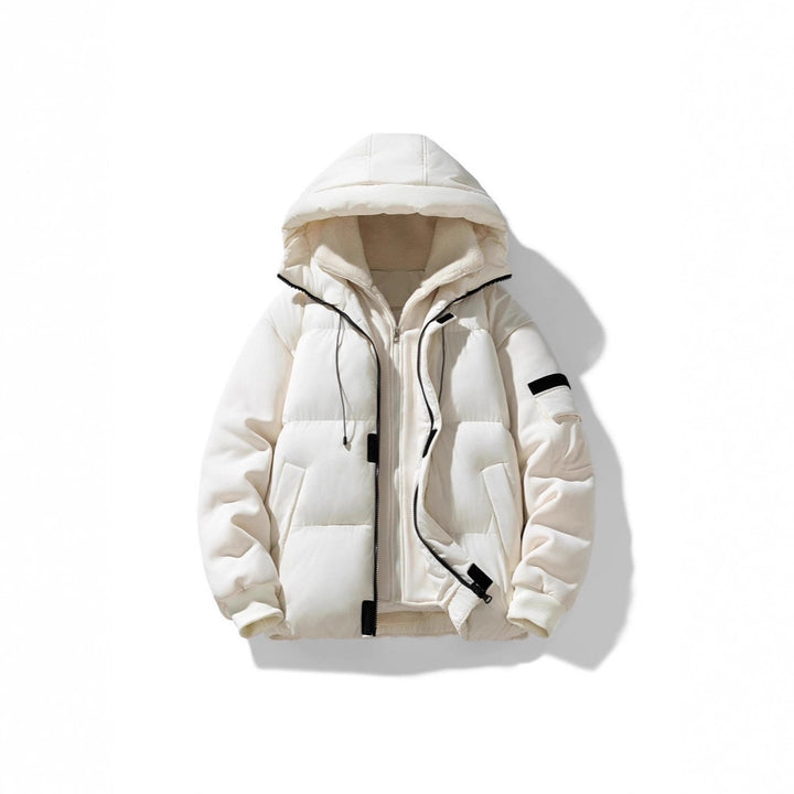 Herren Wattierte Kapuzenjacke mit Teddyfutter und kontrastierenden Softshell-Ärmeln Drune
