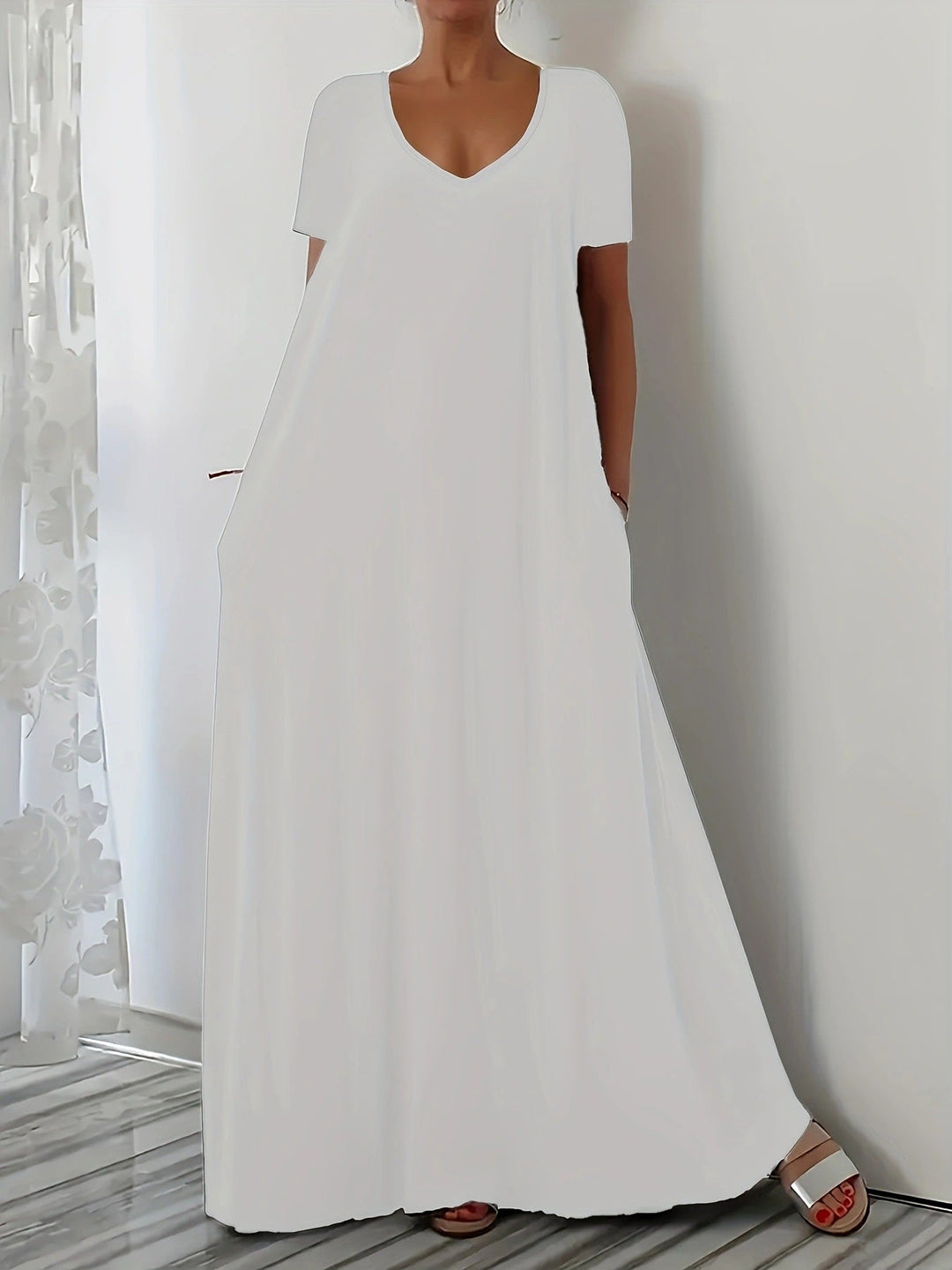 Damen Maxikleid mit U-Ausschnitt und praktischen Taschen Drune