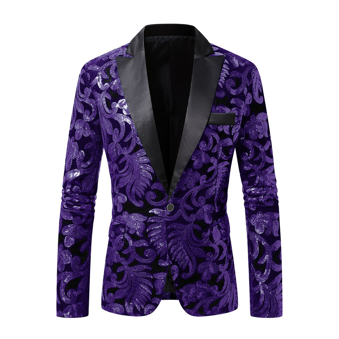 Herren eleganter Pailletten-Blazer im luxuriösen floralem Design Drune