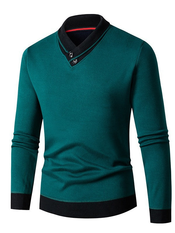 Herren modischer Pullover mit asymmetrischem Kragen und Knopfdetail Drune