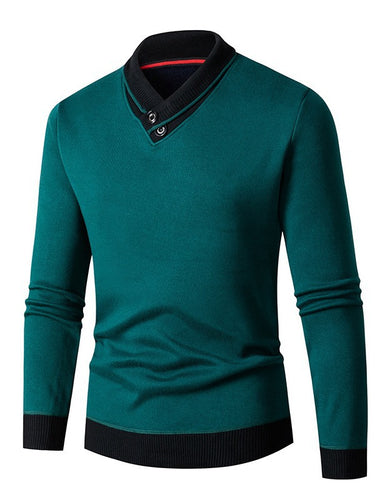 Herren modischer Pullover mit asymmetrischem Kragen und Knopfdetail Drune