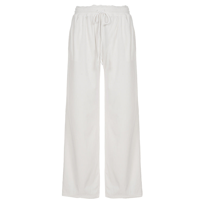 Damen Flared-Loungehose mit elastischem Bund und Bindebändern Drune