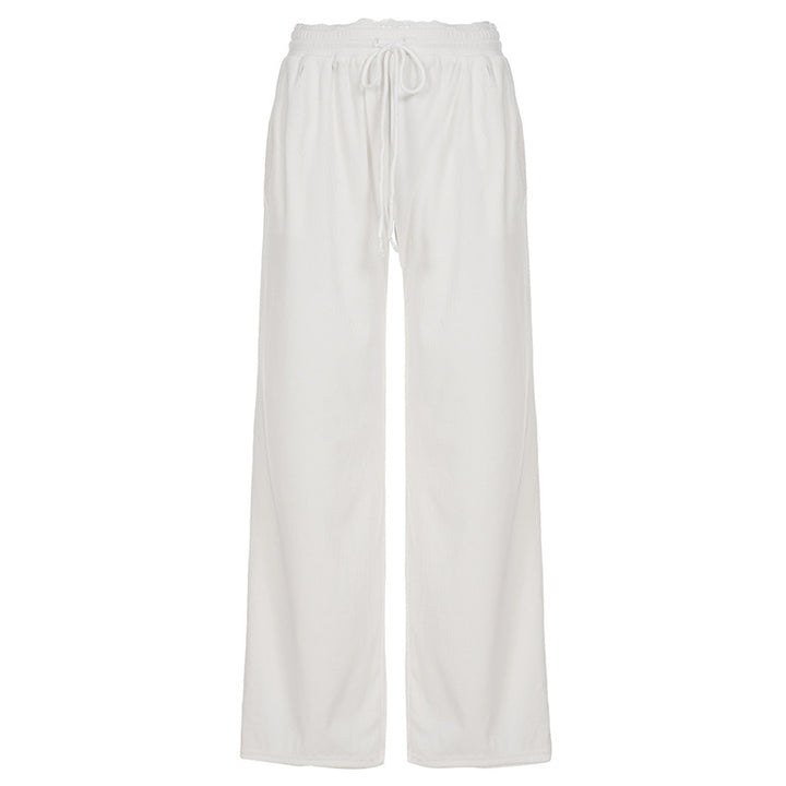 Damen Flared-Loungehose mit elastischem Bund und Bindebändern Drune