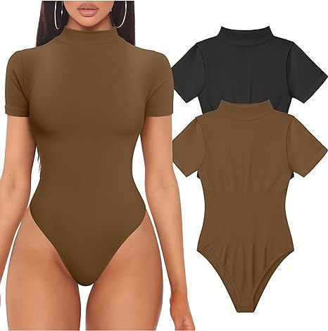 Damen Kurzarm Bodysuit mit hohem Kragen Drune