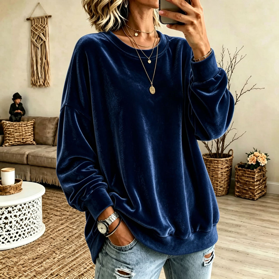 Damen Oversize-Samtpullover mit weitem Schnitt und geripptem Saum Drune
