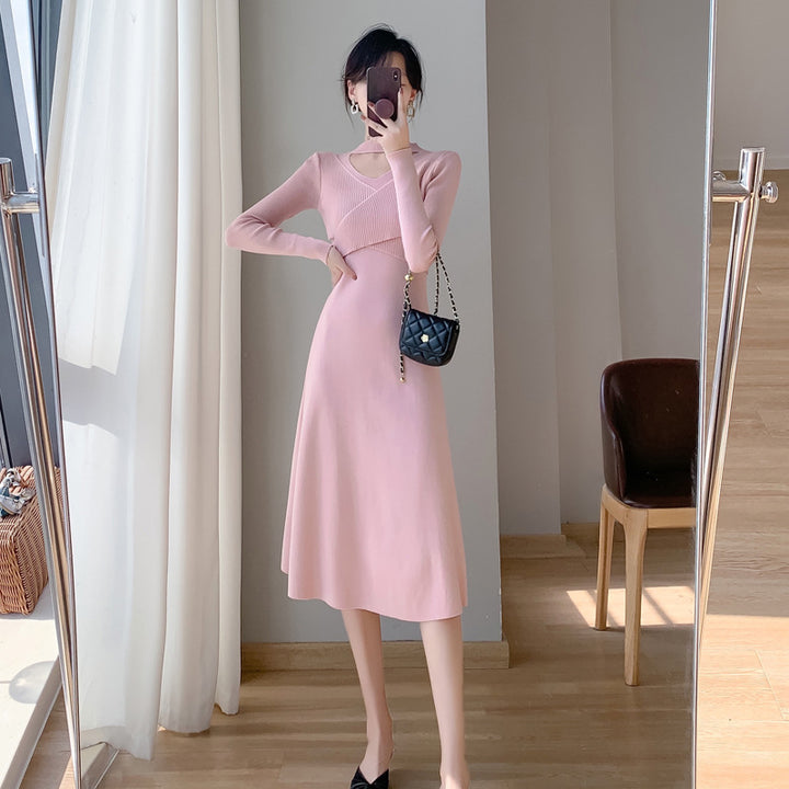 Damen Strickkleid mit modischem Wickeldesign und elegantem Cut-Out Drune