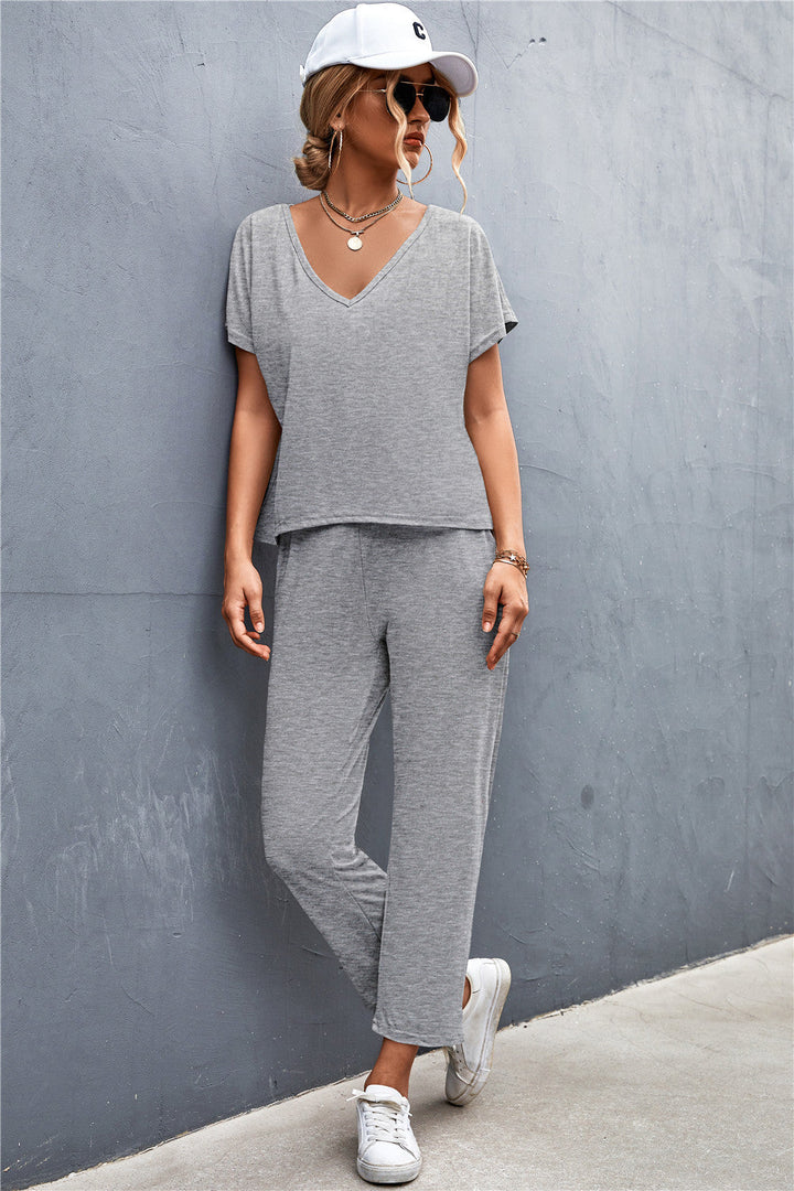 Damen Lounge-Set mit lässigem V-Ausschnitt und elastischen Bündchen Drune