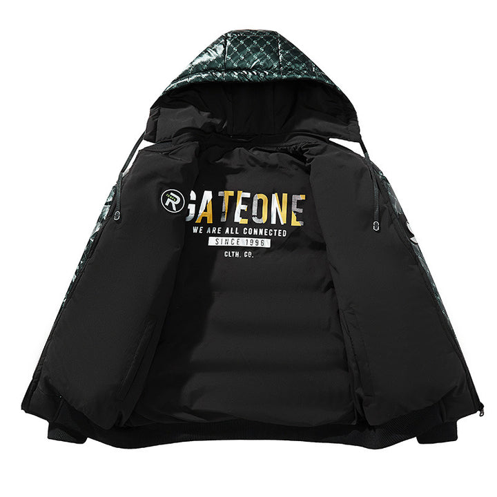 Herren Modische Steppjacke mit Kapuze und glänzendem Finish Drune