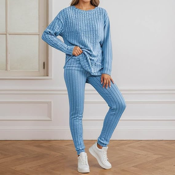 Damen gemütliches Strickensemble mit Rippenstruktur Drune